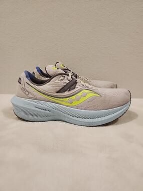 Womens 9 Saucony Triumph 20 Running Shoe Sneaker Light Gray Light Blue Yellow